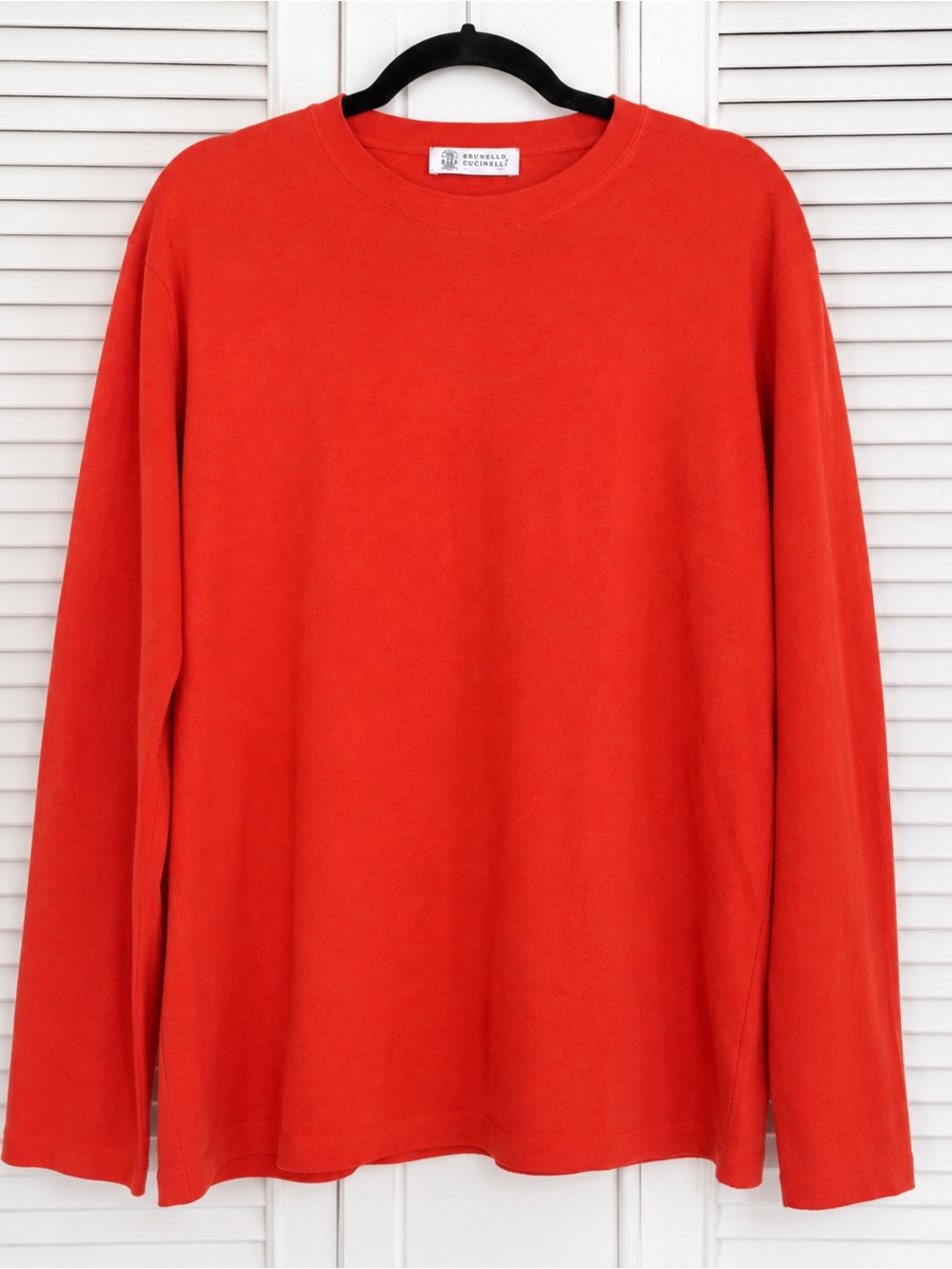 Brunello Cucinelli Made in Italy 100% Cotton Long Sleeve Crewneck Top Orange XL